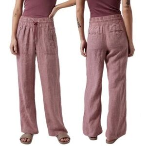 Athleta Cabo Linen Wide Leg Pants 100% Linen Tawny Rose Pink Drawstring Size 0